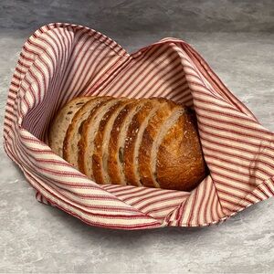 Reusable Cotton Bread Bag - Red Ticking Pattern